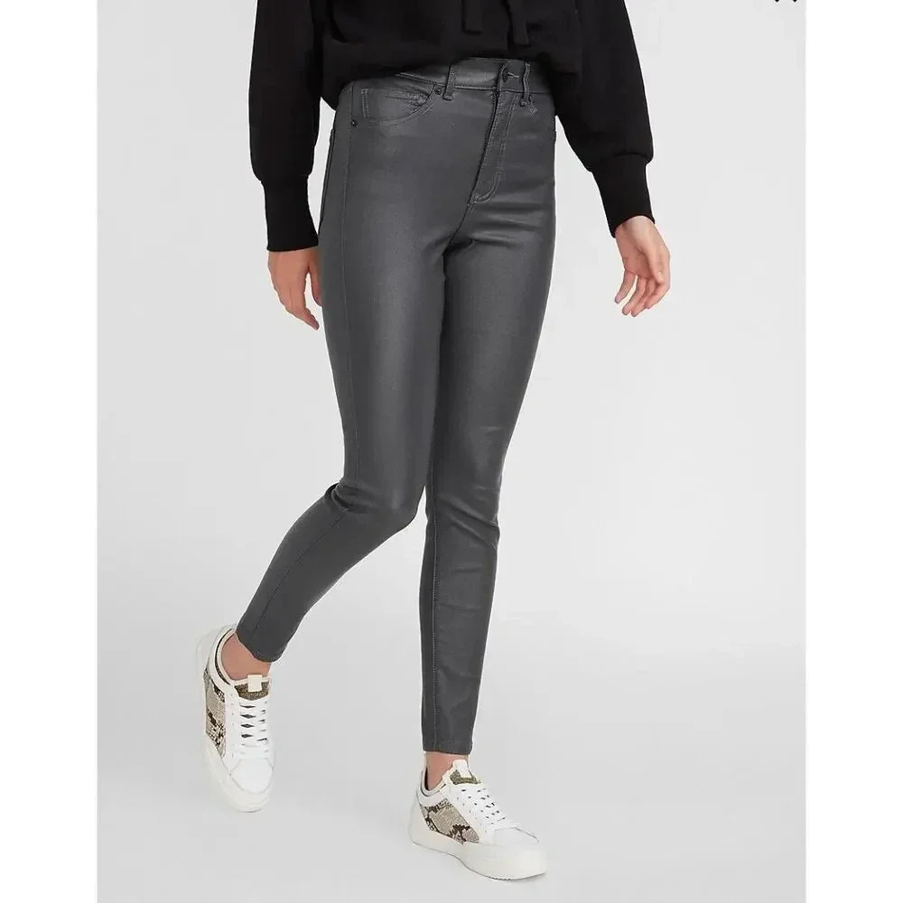 Express Womens Coated Jeans Size 0/ 28 Gray Vegan Leather Leggings